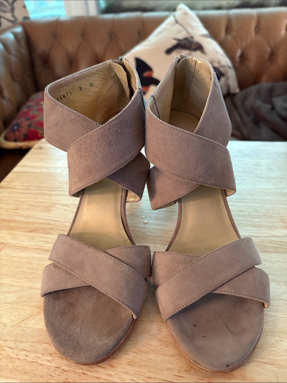 Stuart Weitzman Tan Suede Crisscross Heeled Sandals. Size 8 N